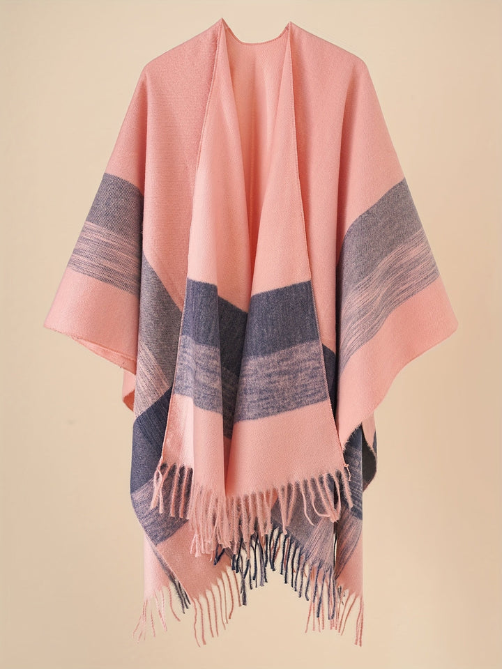 Kyrine - Poncho Châle À Franges Et Motifs Géométriques