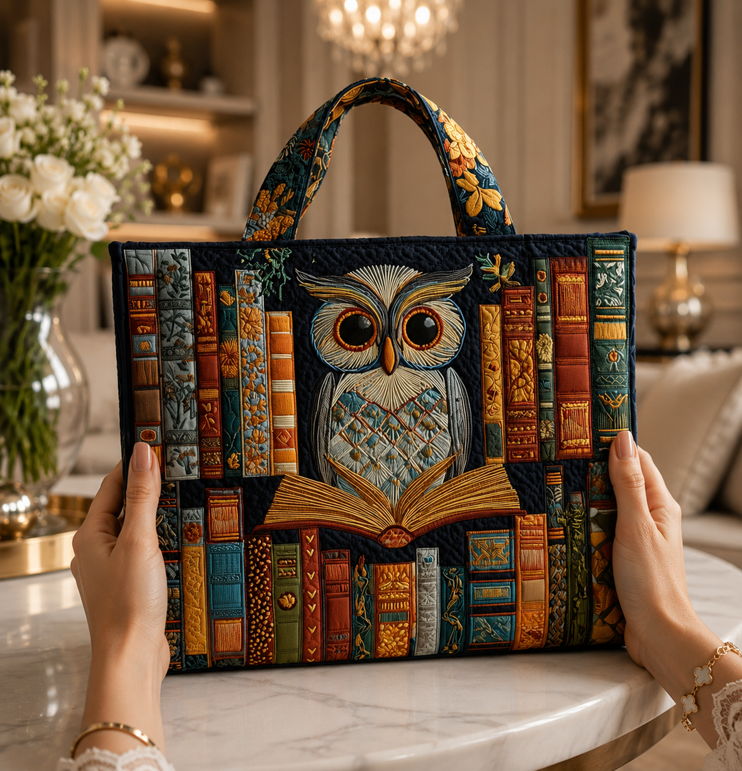 Tyliana - Sac Fourre-Tout Matelassé « Bibliothèque» Avec Motif De Chouette Brodé