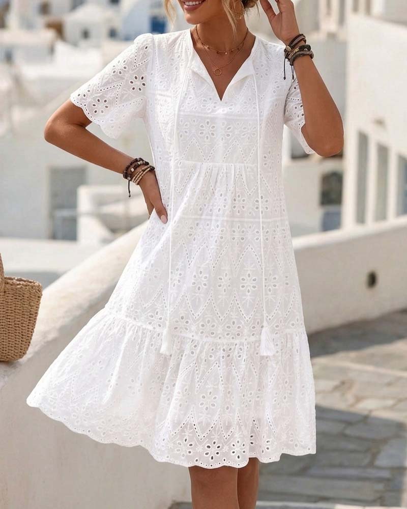 Aphinya - Robe Ajourée À Manches Courtes