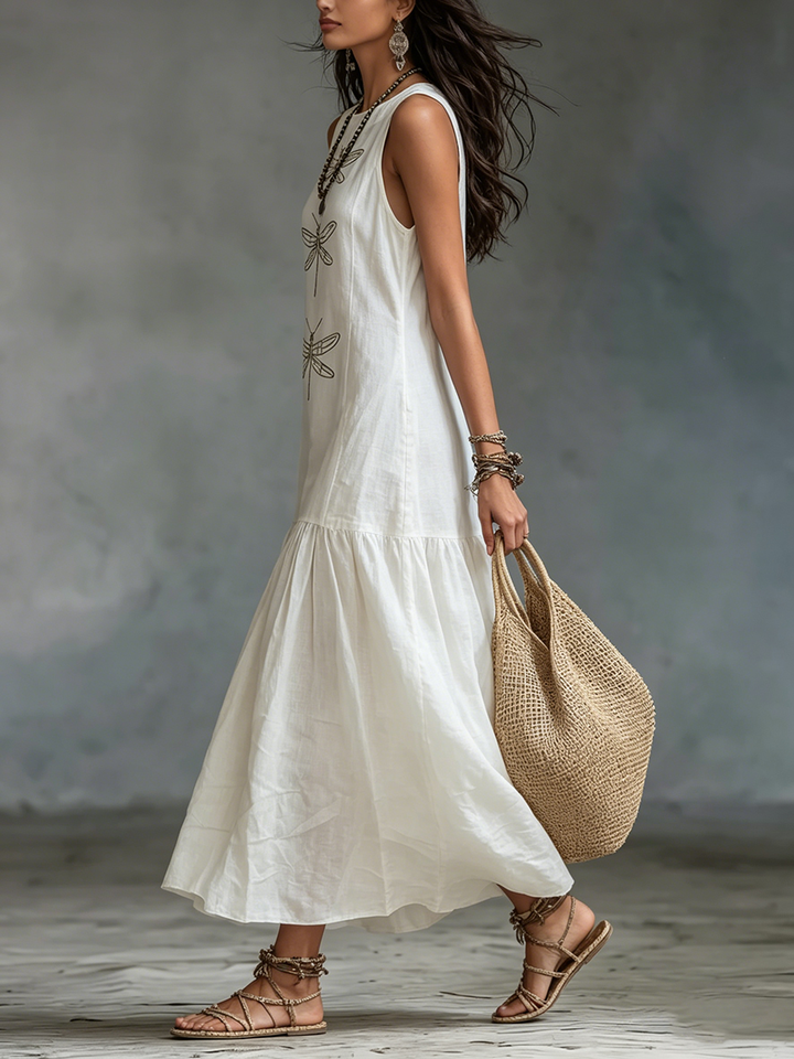 Kevina - Robe Sans Manches à Imprimé Libellule