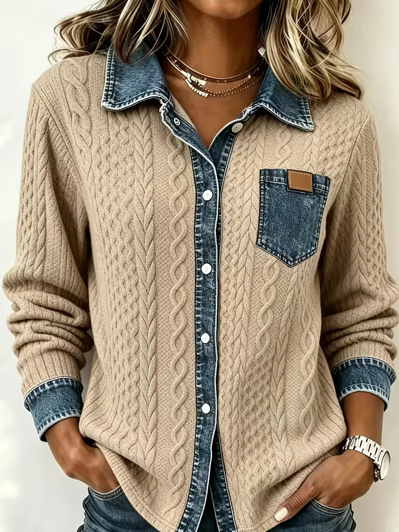 Eryna - Chemise à Manches Longues en Maille Torsadée Avec Col en Jean