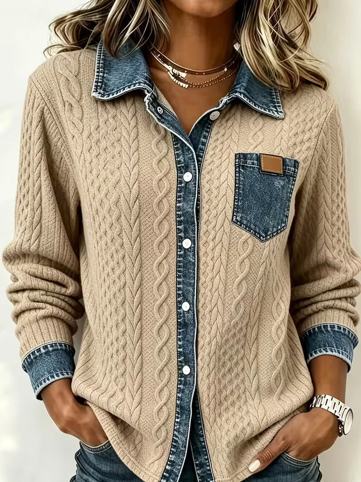 Eryna - Chemise à Manches Longues en Maille Torsadée Avec Col en Jean