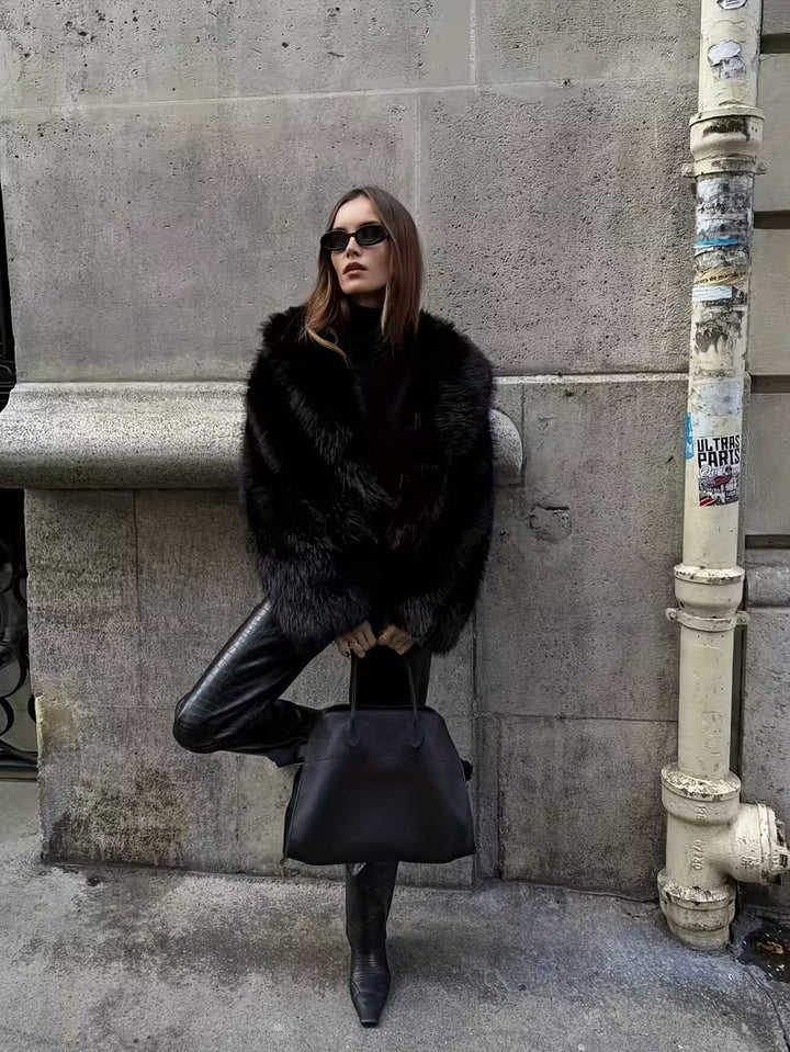 Jorida - Veste Courte Oversize À Revers en Fausse Fourrure