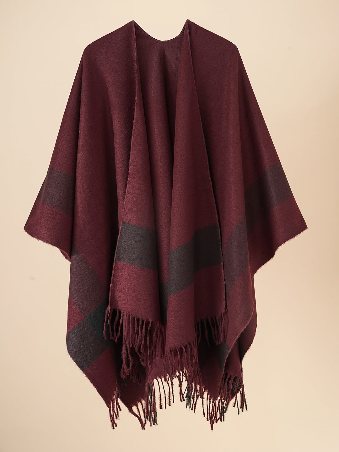 Kyrine - Poncho Châle À Franges Et Motifs Géométriques