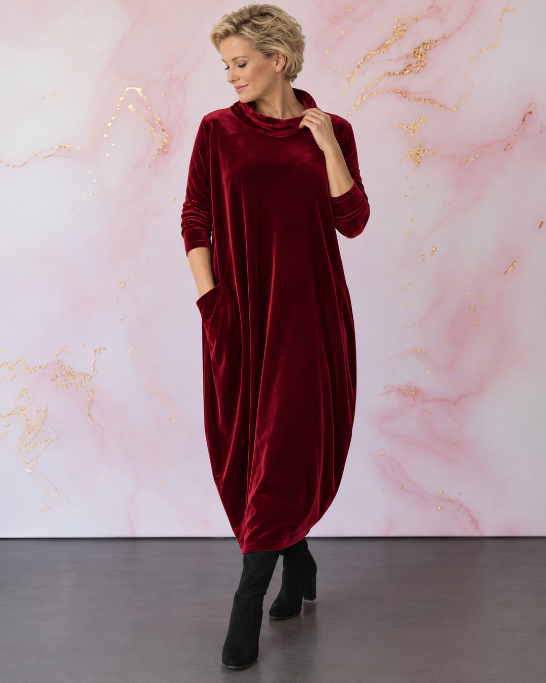 Lellina - Robe Longue Ample À Col Montant en Velours