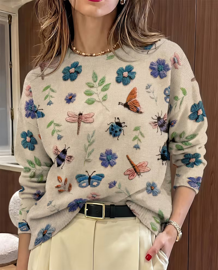 Nigella - Pull Décontracté À Imprimé Floral Et Insectes