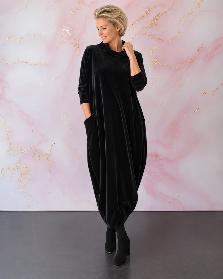 Lellina - Robe Longue Ample À Col Montant en Velours