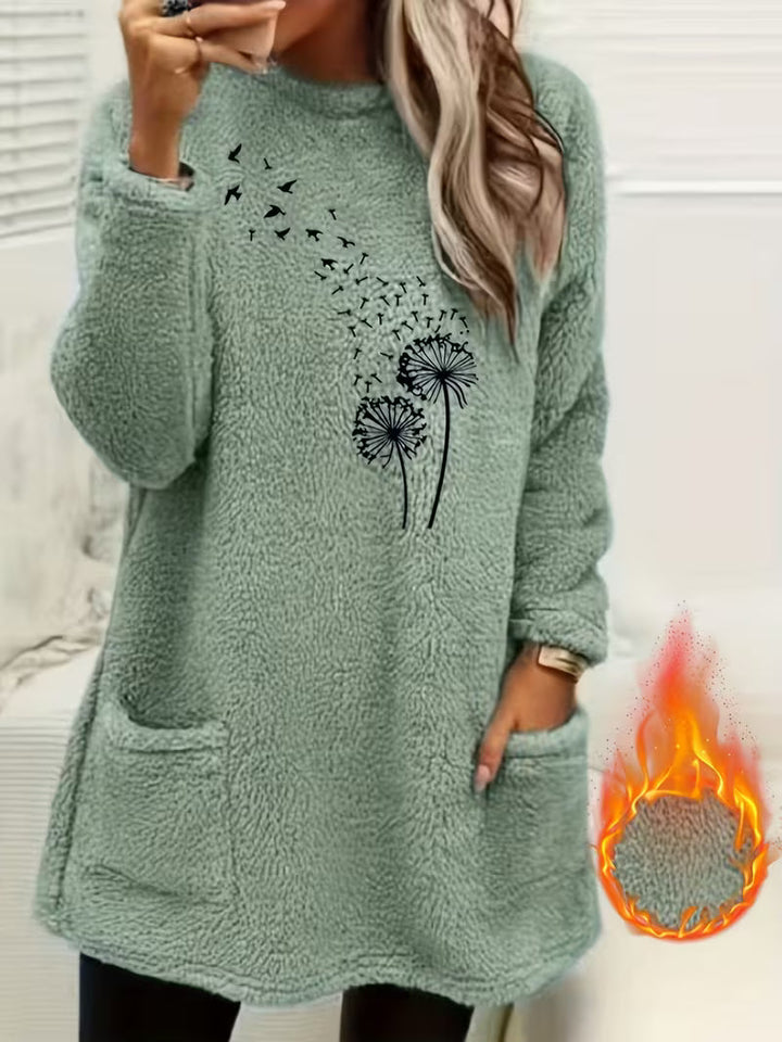 Zibija - Sweat-Shirt en Polaire Avec Imprimé Pissenlit