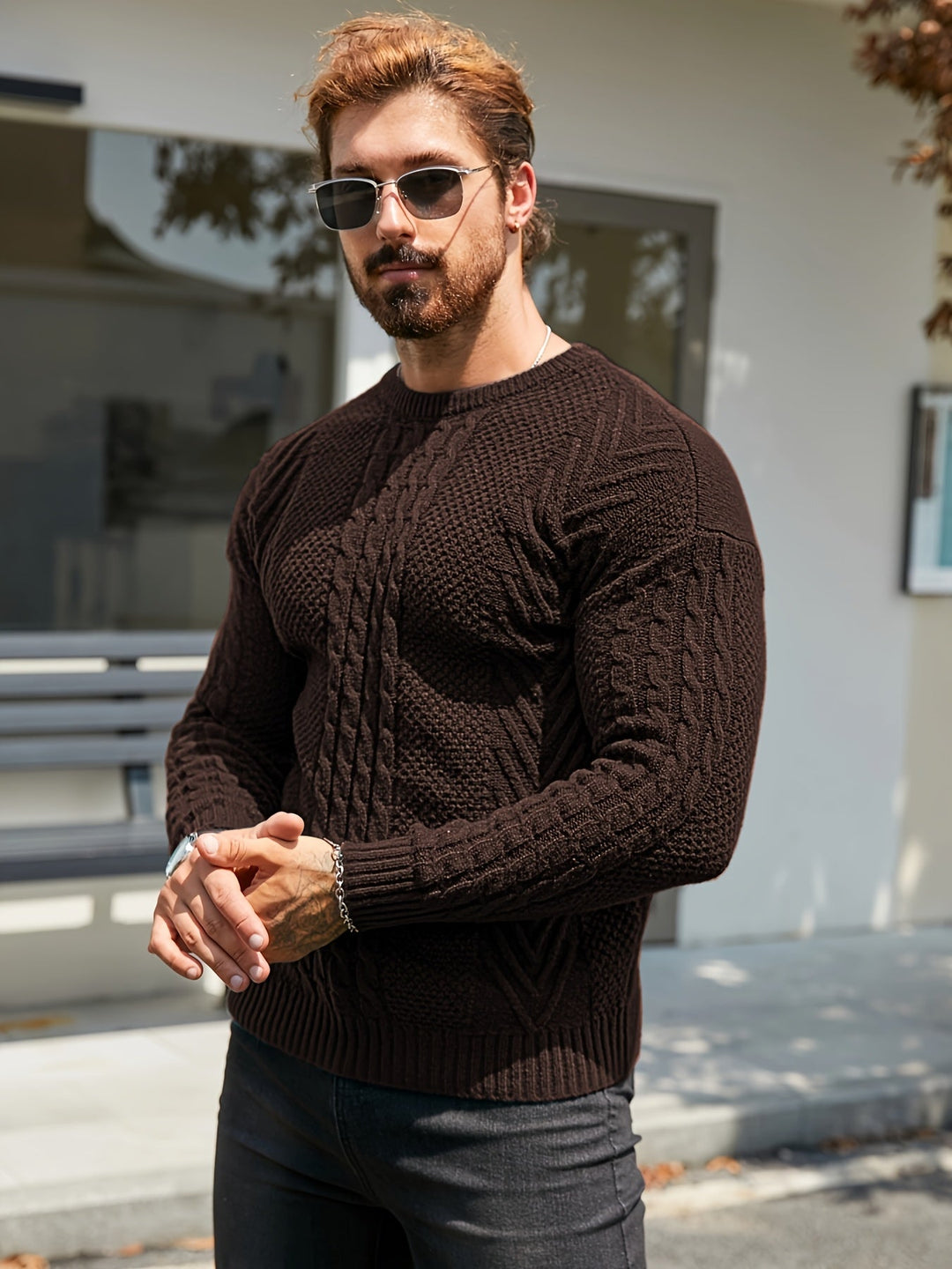 Eiduks - Pull Classique à col Rond et Motif Torsadé