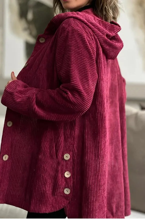 Tezila - Manteau Chic À Capuche en Velours Côtelé