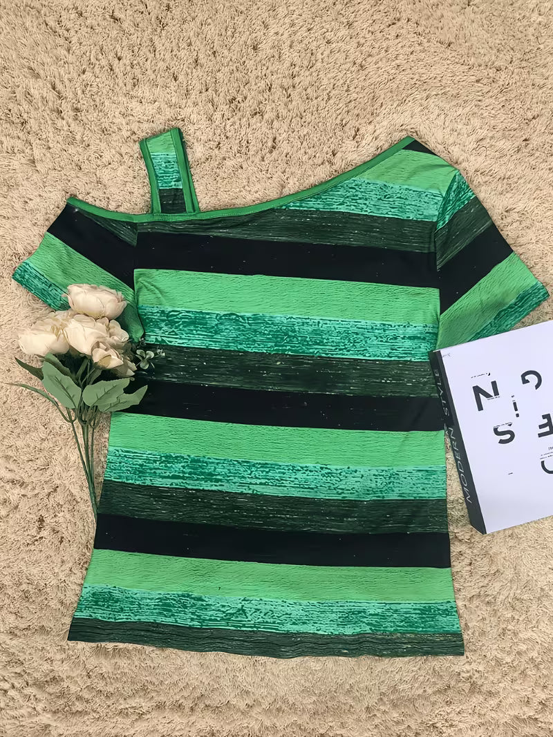 Sittina - T-Chemise Rayé à épaules dénudées
