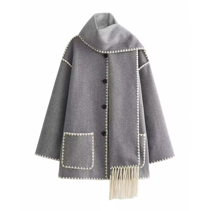 Synia - Manteau À Franges Brodé Avec Écharpe Assortie