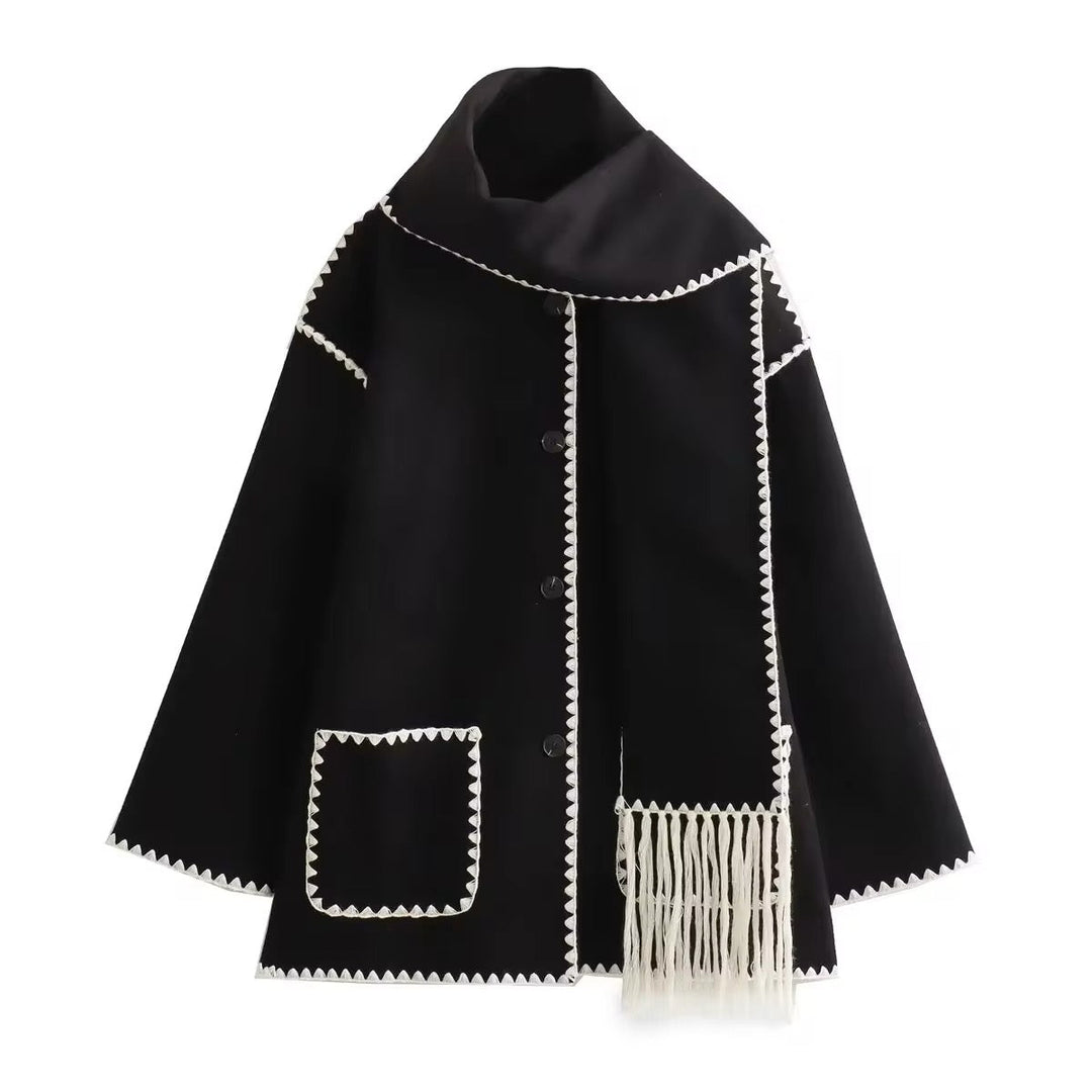 Synia - Manteau À Franges Brodé Avec Écharpe Assortie