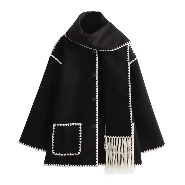 Synia - Manteau À Franges Brodé Avec Écharpe Assortie