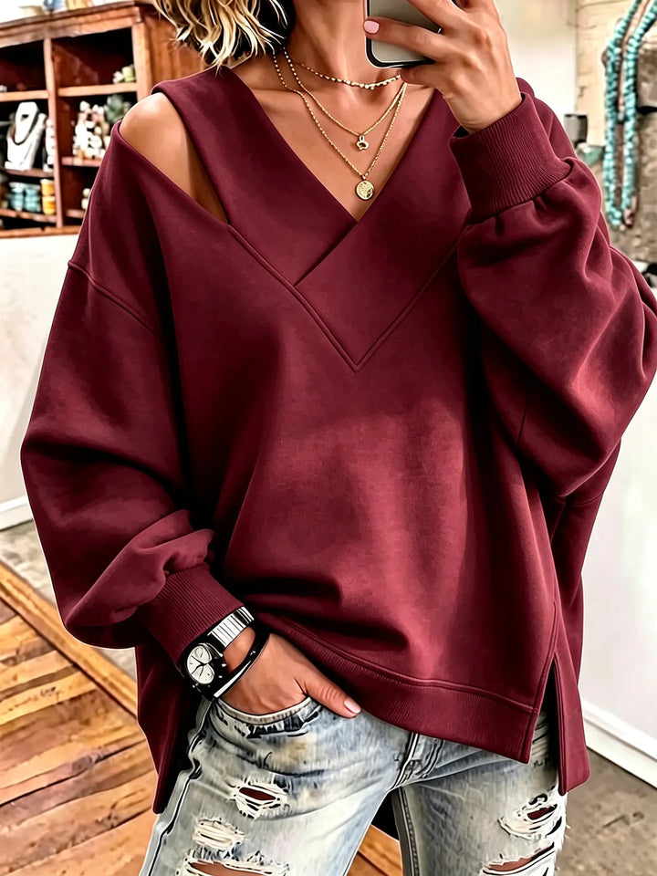Kirstan - Sweat Oversize Chic à Encolure en V Ajourée