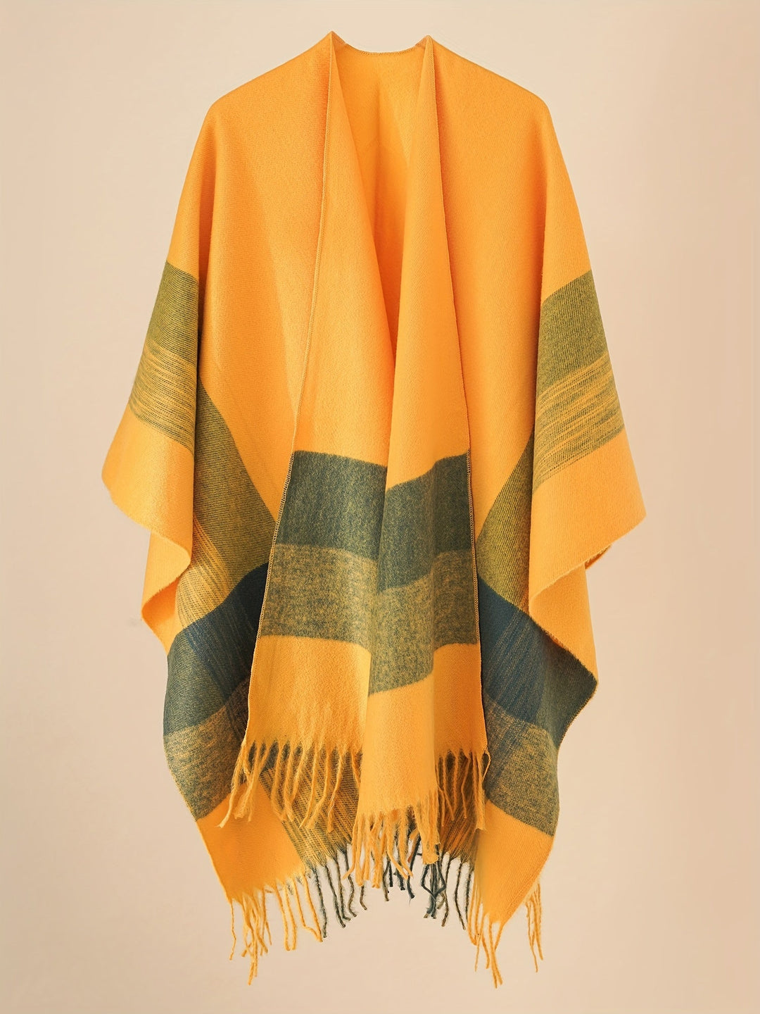 Kyrine - Poncho Châle À Franges Et Motifs Géométriques