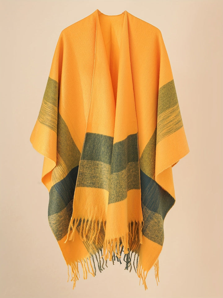 Kyrine - Poncho Châle À Franges Et Motifs Géométriques