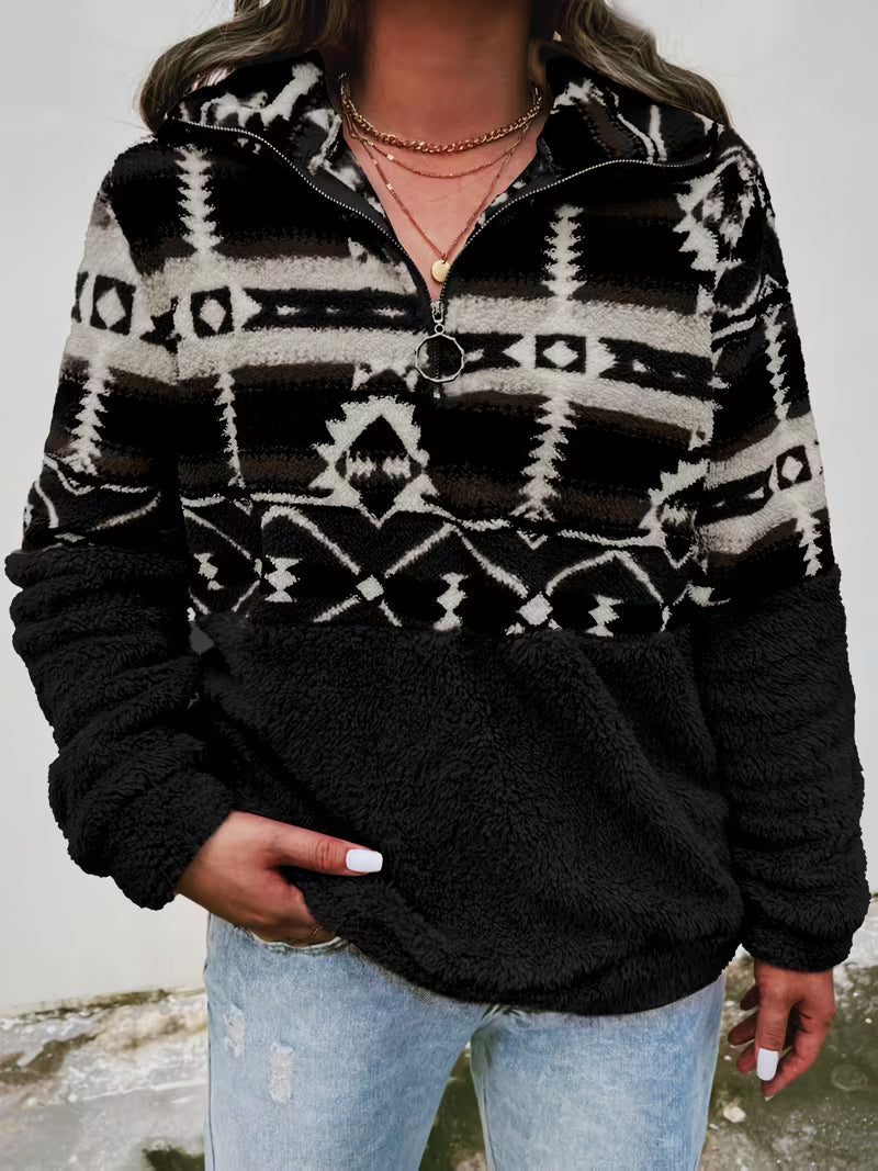 Limina - Sweat-Shirt Teddy À Demi-Zip Et Motif Géométrique