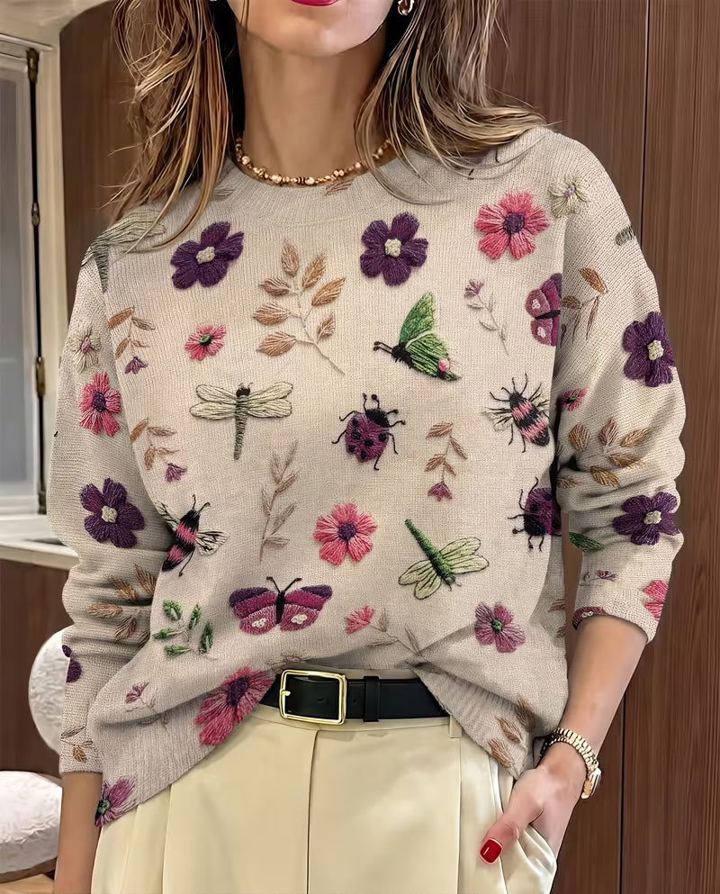 Nigella - Pull Décontracté À Imprimé Floral Et Insectes