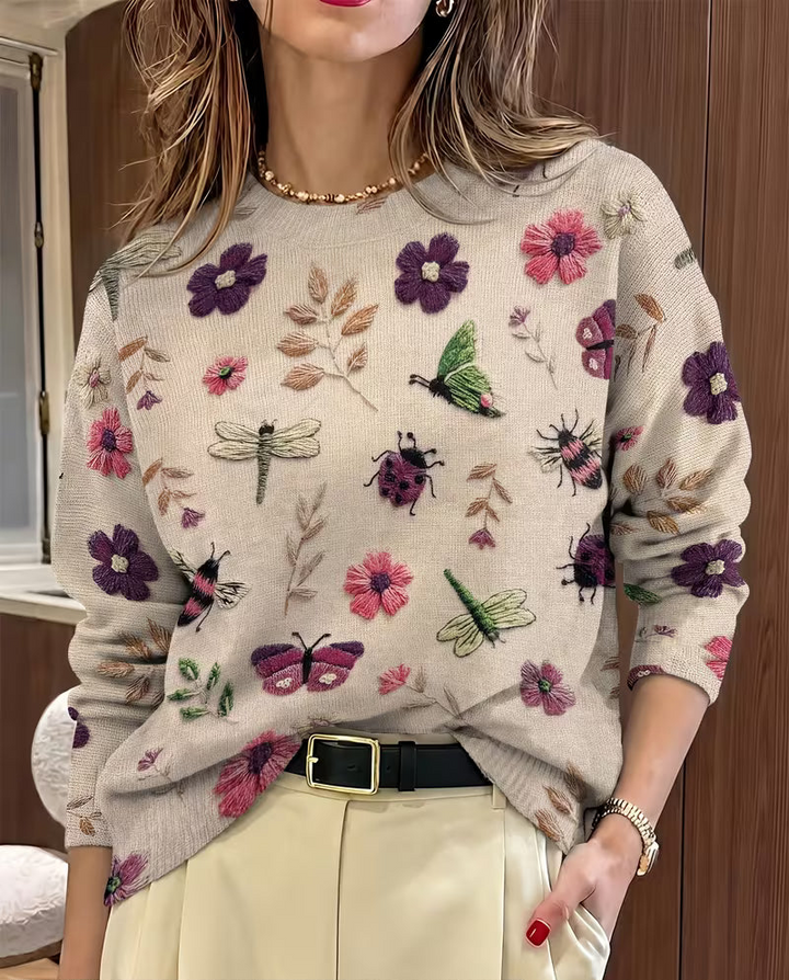 Nigella - Pull Décontracté À Imprimé Floral Et Insectes