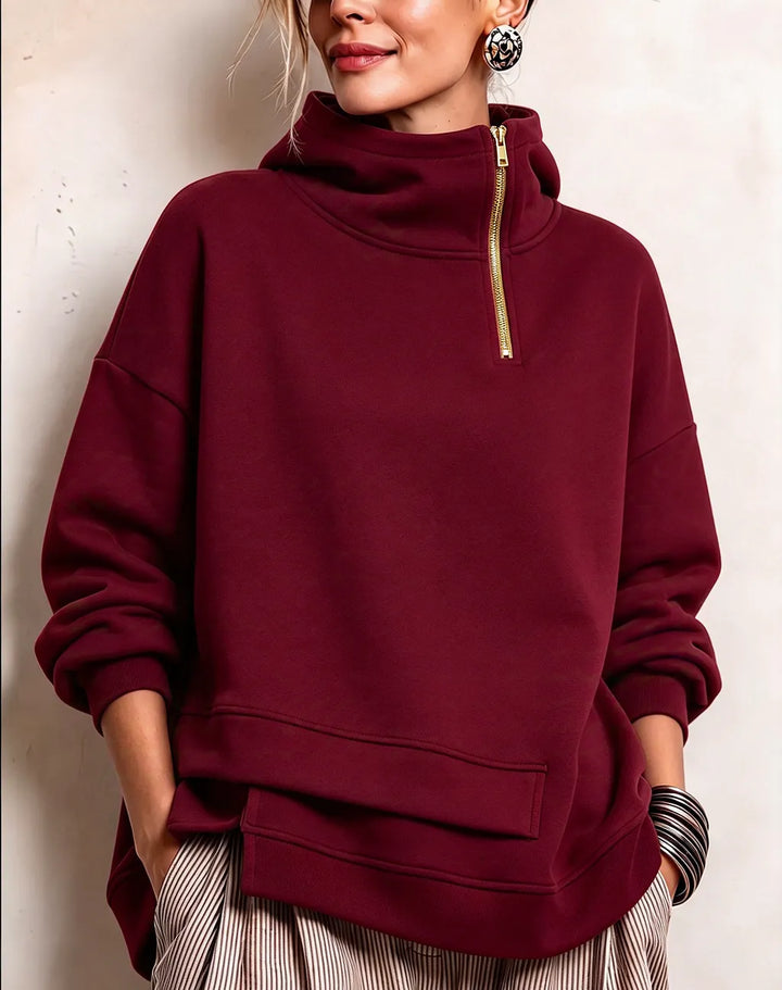 Lyona - Sweat-Shirt Moderne Asymétrique À Col Montant