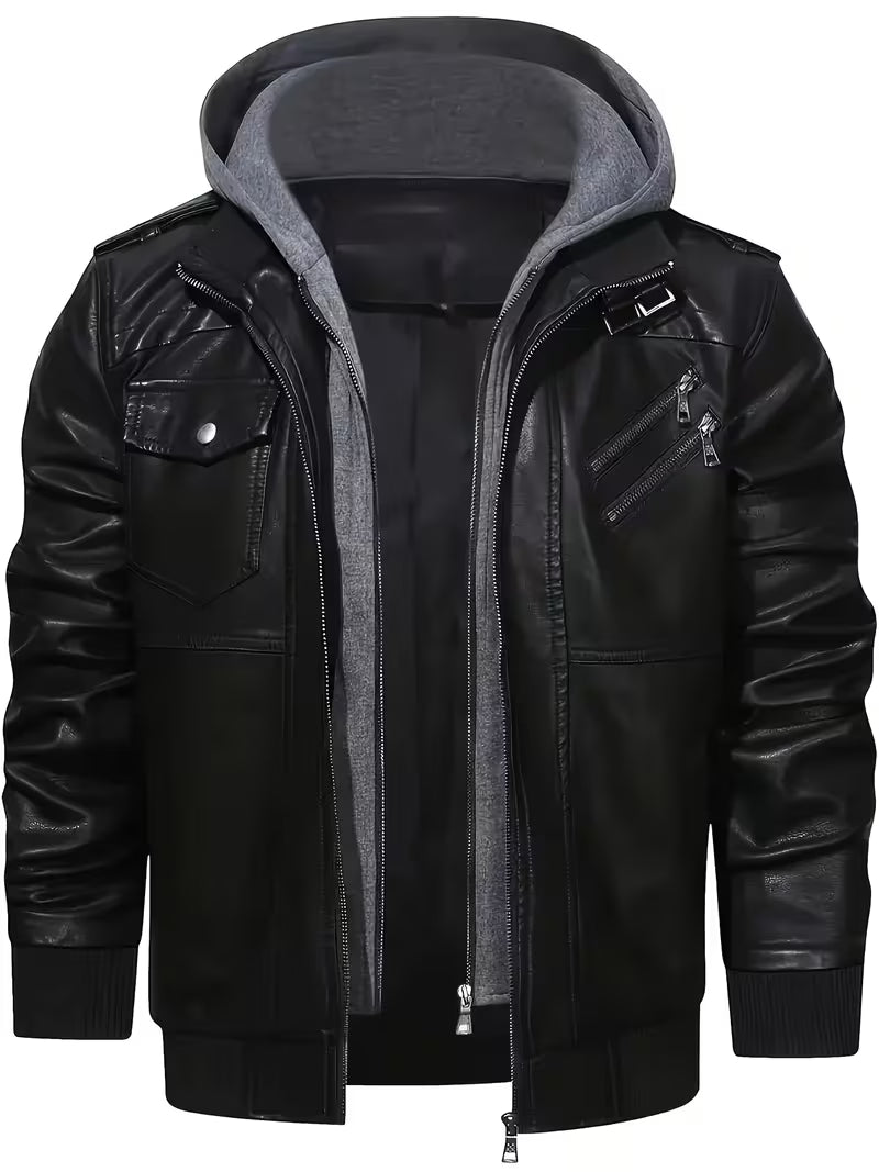 Bryndan - Veste à Capuche en Simili Cuir