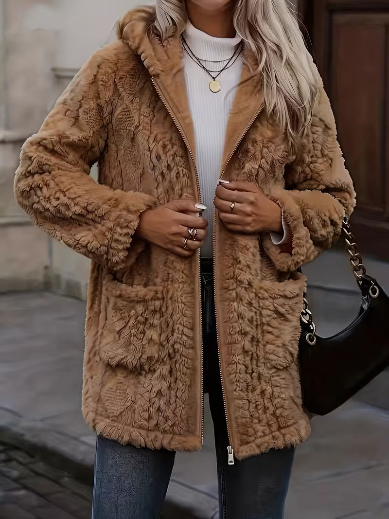 Elima - Cardigan À Capuche en Peluche Réversible Avec Fermeture Éclair