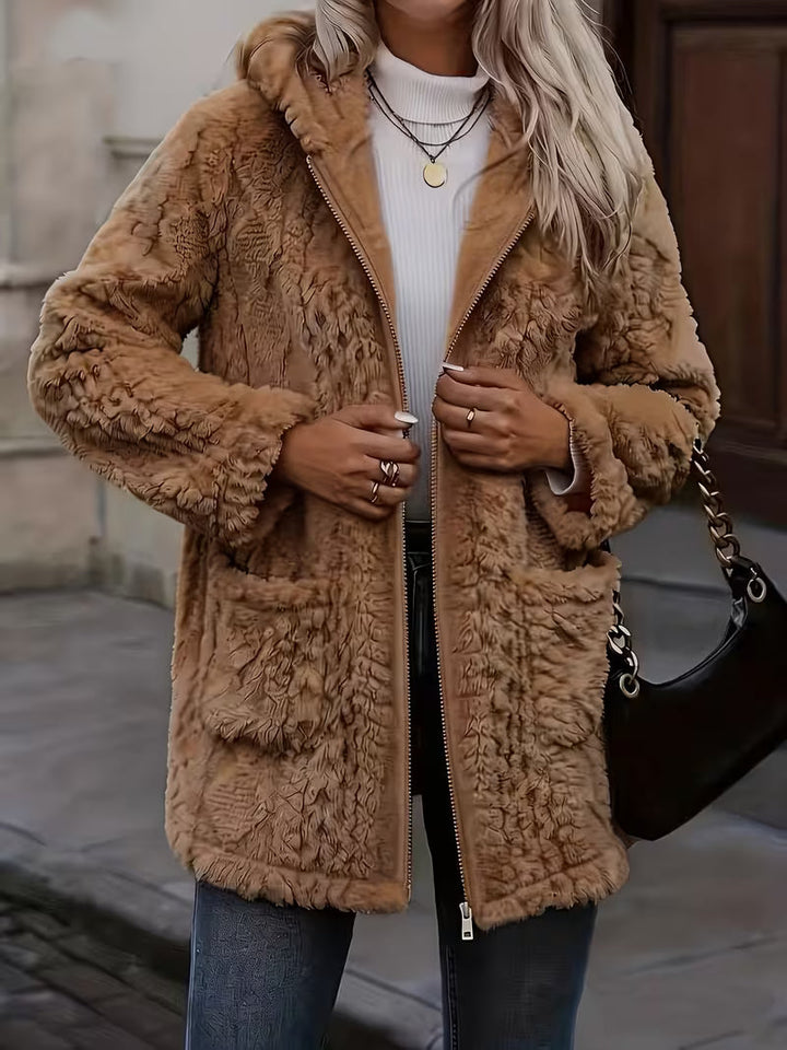 Elima - Cardigan À Capuche en Peluche Réversible Avec Fermeture Éclair