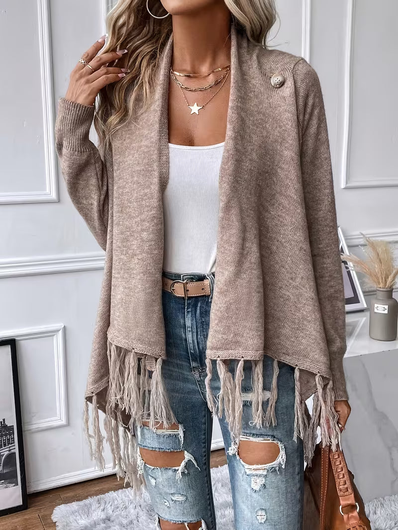 Busra - Cardigan Drapé AU Niveau Du Cou, Avec Bordure À Franges