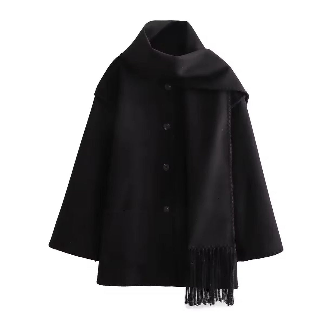 Synia - Manteau À Franges Brodé Avec Écharpe Assortie