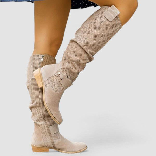 Yesinia - Bottes en Daim Montant Jusqu'aux Genoux Avec Fermeture Éclair