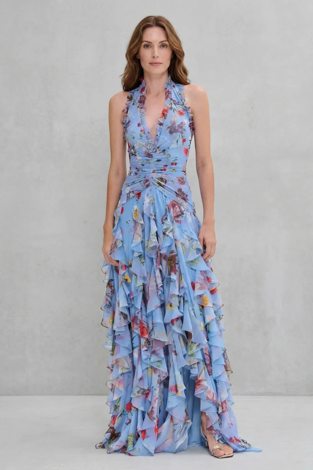 Eliora - Robe Longue Dos Nu à Motif Floral En Cascade