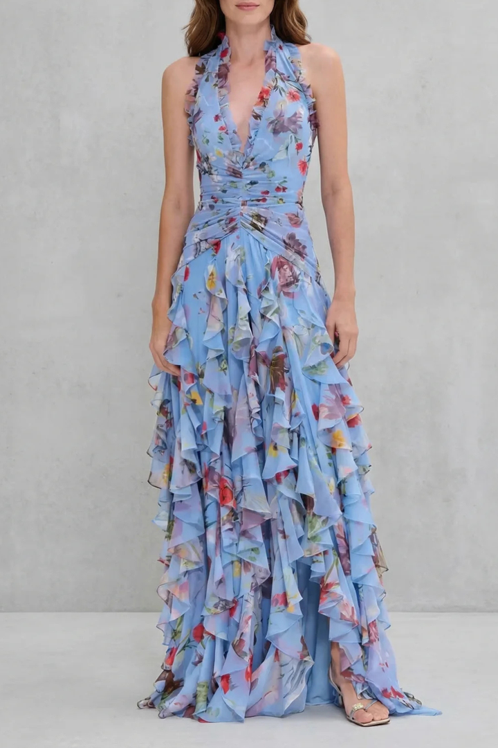 Eliora - Robe Longue Dos Nu à Motif Floral En Cascade