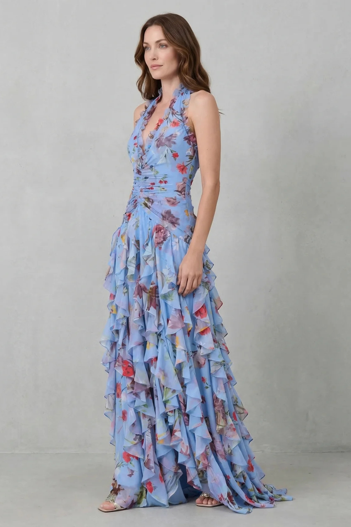 Eliora - Robe Longue Dos Nu à Motif Floral En Cascade