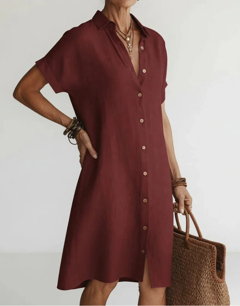 Nilisha - Robe-chemise Mi-longue en Lin Et Coton
