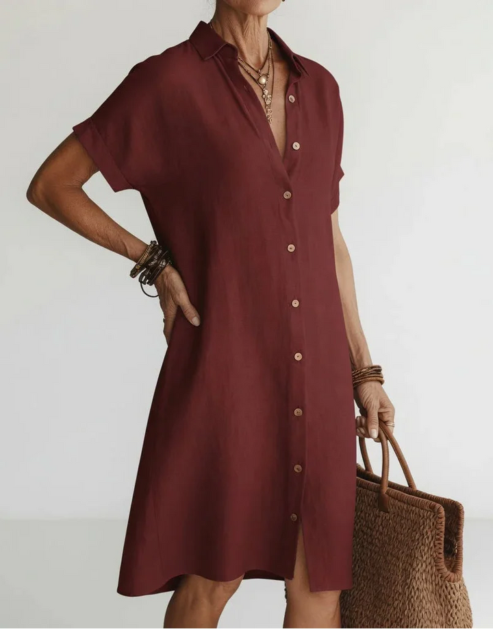 Nilisha - Robe-chemise Mi-longue en Lin Et Coton