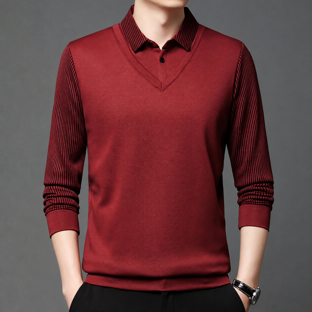 Pedroo - Pull À Manches Rayées Et Col Chemise Boutonné