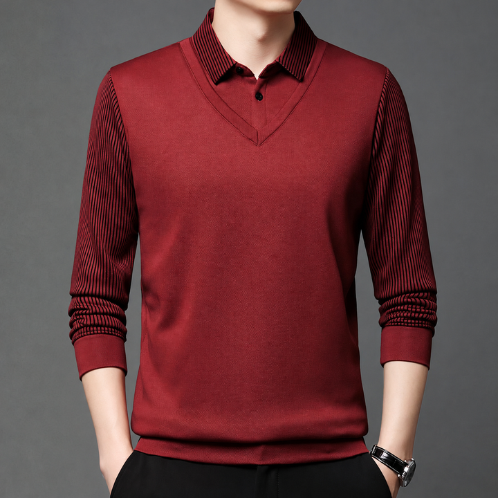 Pedroo - Pull À Manches Rayées Et Col Chemise Boutonné