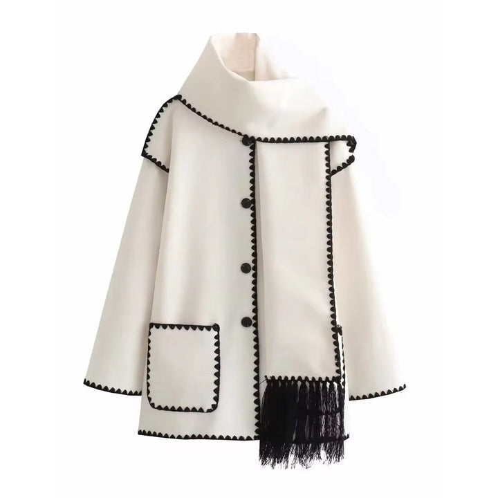 Synia - Manteau À Franges Brodé Avec Écharpe Assortie