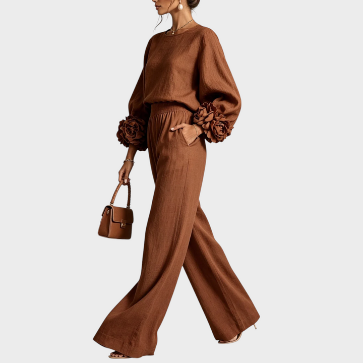 Mersada - Ensemble Pantalon à Jambes Larges et Manches Longues Avec Poignets à Motif Floral
