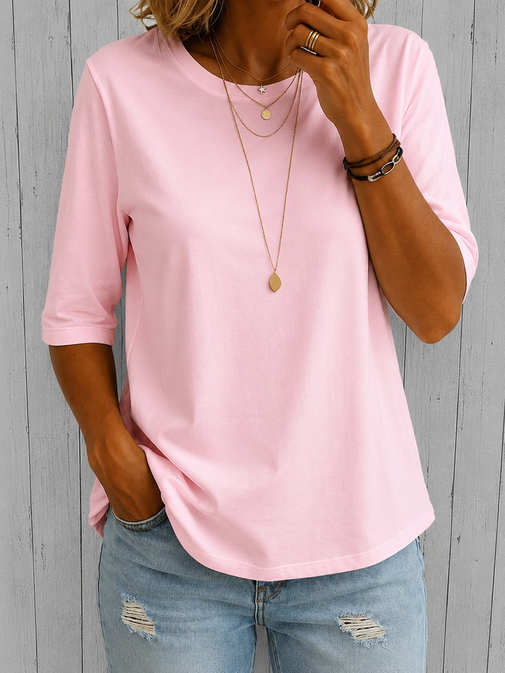 Arisa - T-Shirt à Col Rond et Manches Trois Quarts