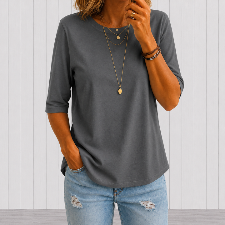 Arisa - T-Shirt à Col Rond et Manches Trois Quarts