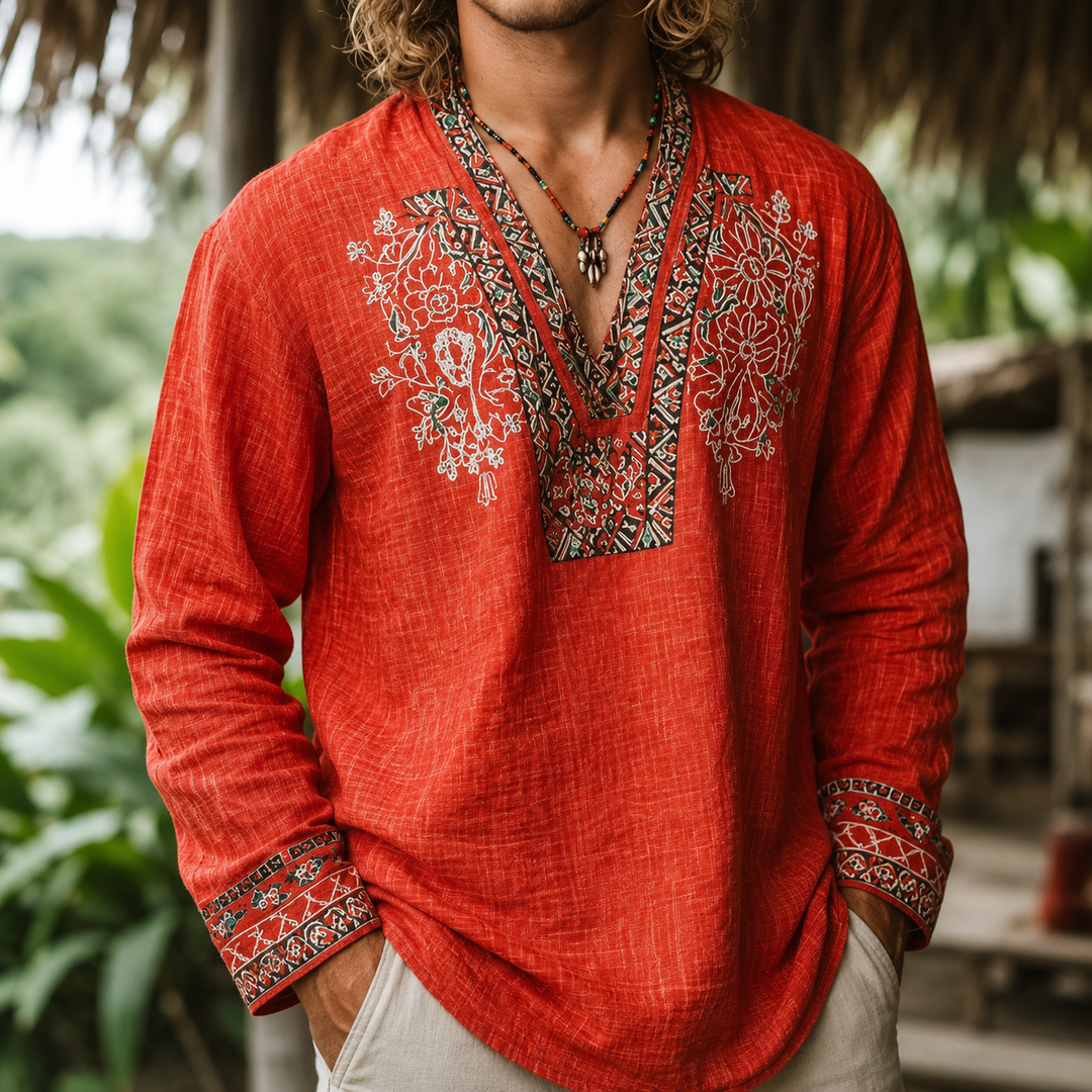 Tayson - Chemise d'été Brodée De Style Bohème