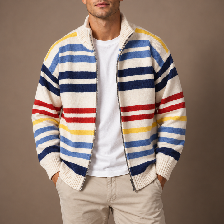 Wirasak - Cardigan à Rayures Multicolores et Fermeture à Glissière