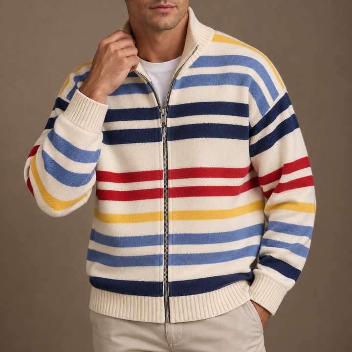 Wirasak - Cardigan à Rayures Multicolores et Fermeture à Glissière