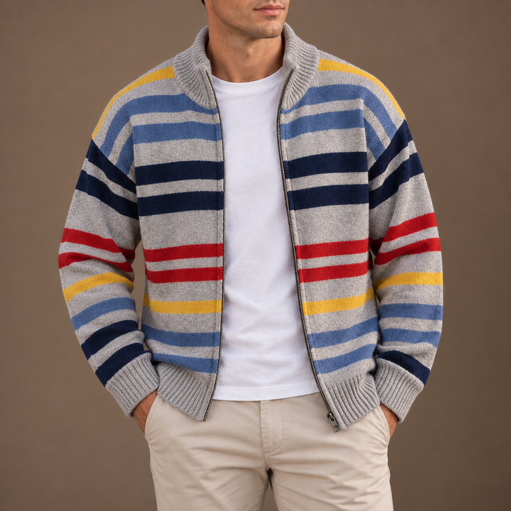 Wirasak - Cardigan à Rayures Multicolores et Fermeture à Glissière