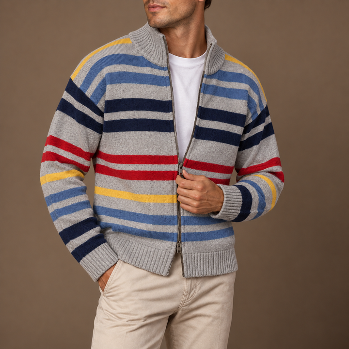 Wirasak - Cardigan à Rayures Multicolores et Fermeture à Glissière