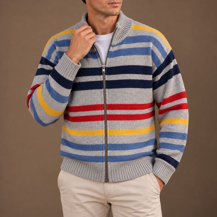 Wirasak - Cardigan à Rayures Multicolores et Fermeture à Glissière