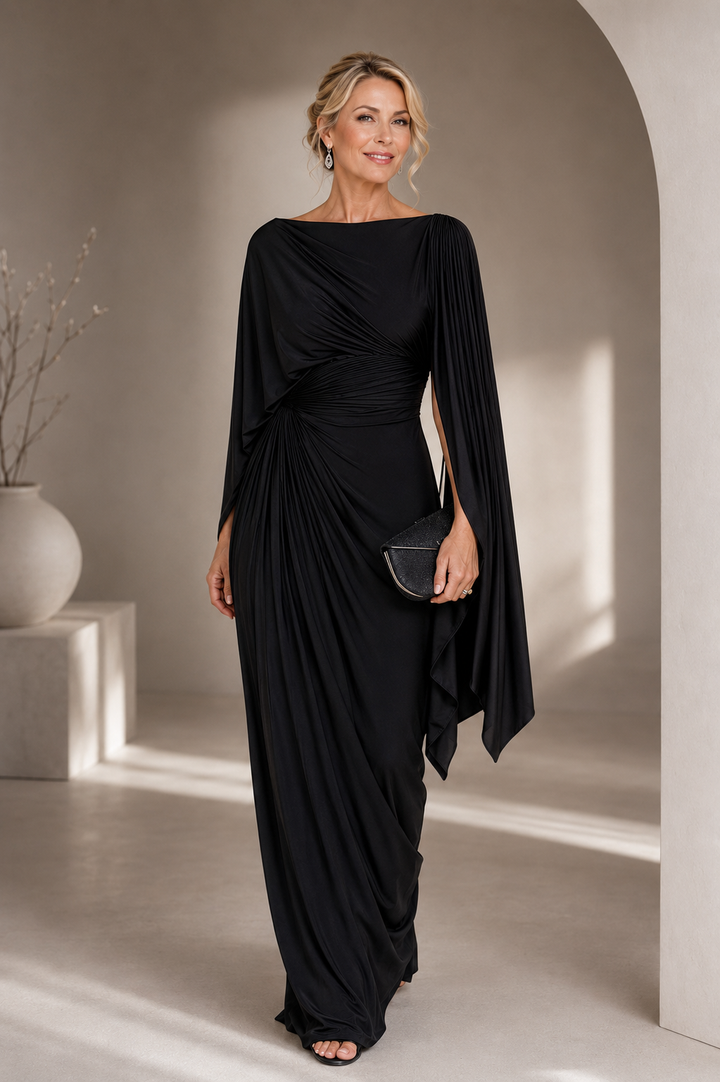 Mirona - Robe Longue Plissée Avec Cape