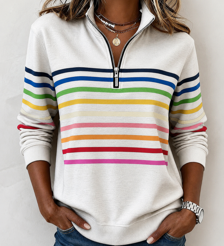 Josyna - Sweat-Shirt Rayé à Quart de Zip